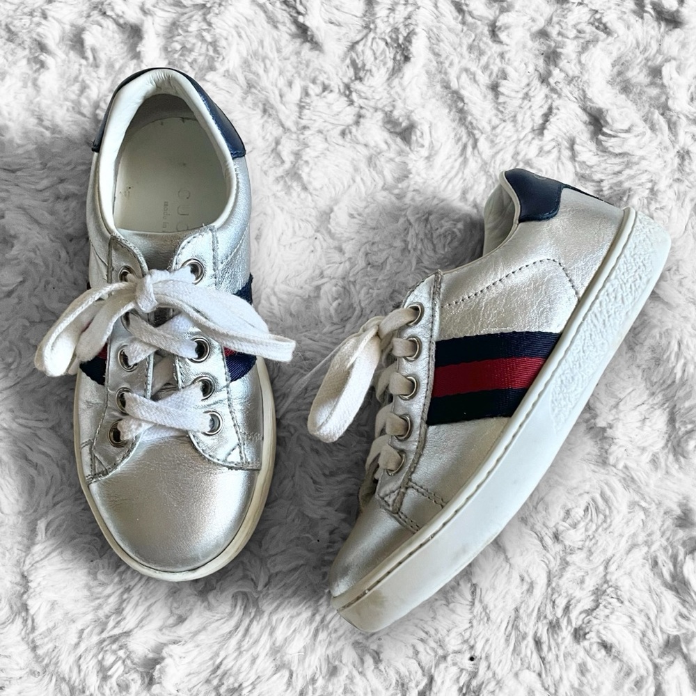 GUCCI Ace Sneakers Low Top Leather Kids Boys Girls Tennis Shoe with Box EUR 27
